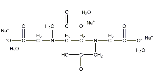 Ethylenediamine-N,N,N',N'-tetraacetic acid trisodium salt trihydrate structural formula  